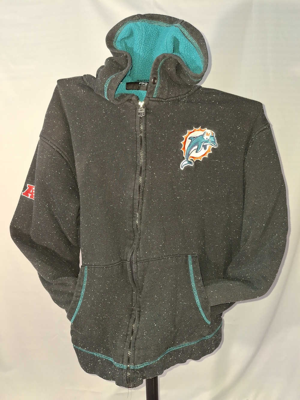 NFL Men's Black Heather Full-Zip Hoodie with Teal Lining